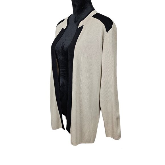 Misook Exclusively Vintage Knit Open Front Tan And Black Cardigan - Picture 3 of 6